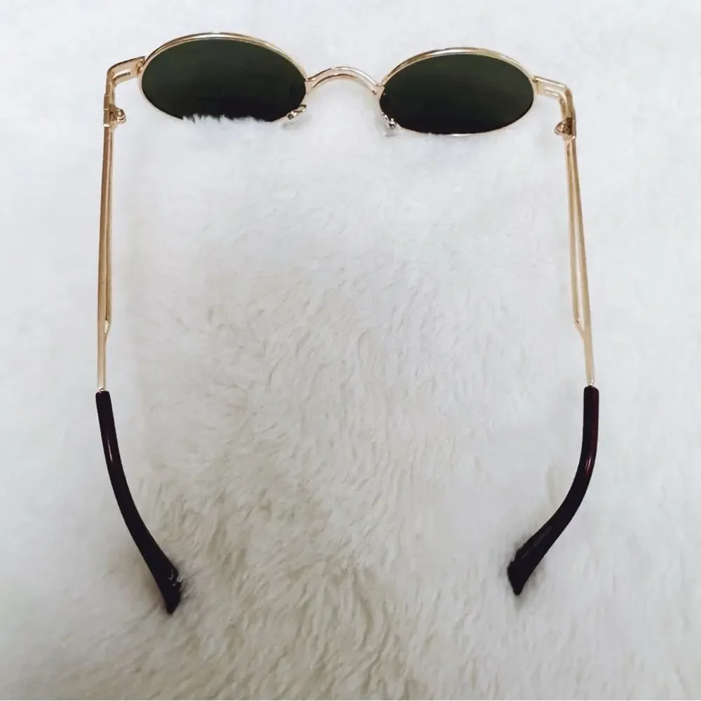 Brandon Green Tint with Gold Rim Round Sunglasses